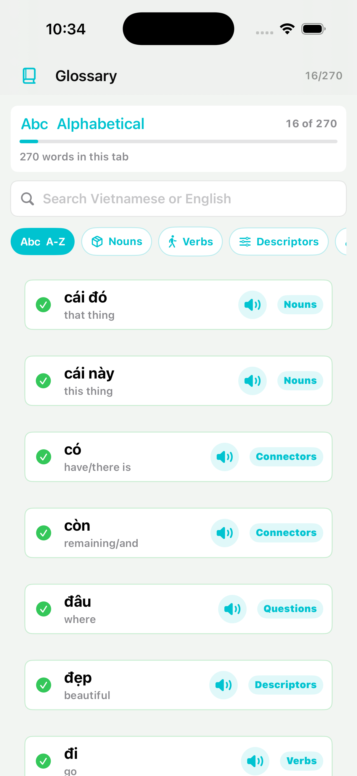GoGrid glossary with learned Vietnamese words